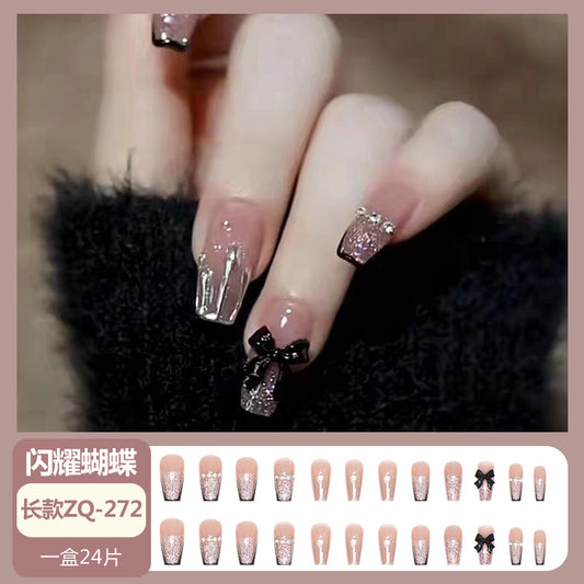 Black bow detachable nail patch