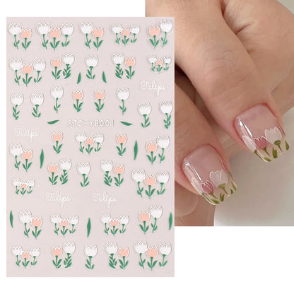 Tulip gilded edge fresh flower adhesive nail sticker