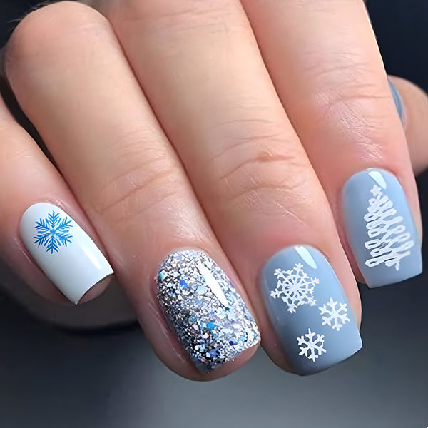 Blue and White Snowflake Nail Patch