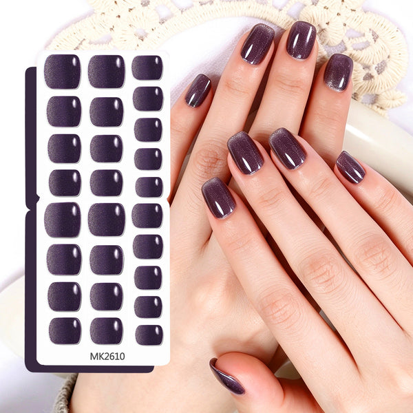 26 finger solid color cat eye no-bake manicure sticker