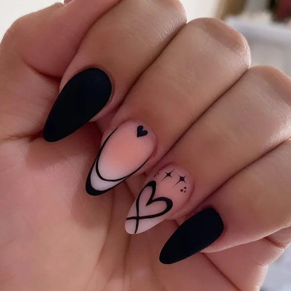 French black love matte fake nail nail piece