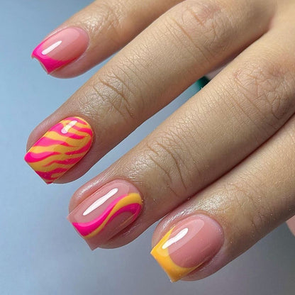 Orange Hill Pattern Nail Enhancement