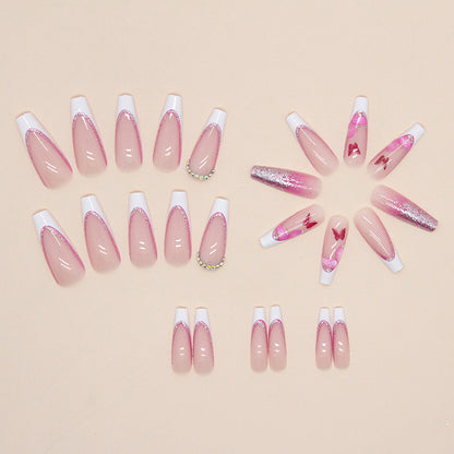 Long Ballet Pink Sparkling Pink Diamond Wearing Nail