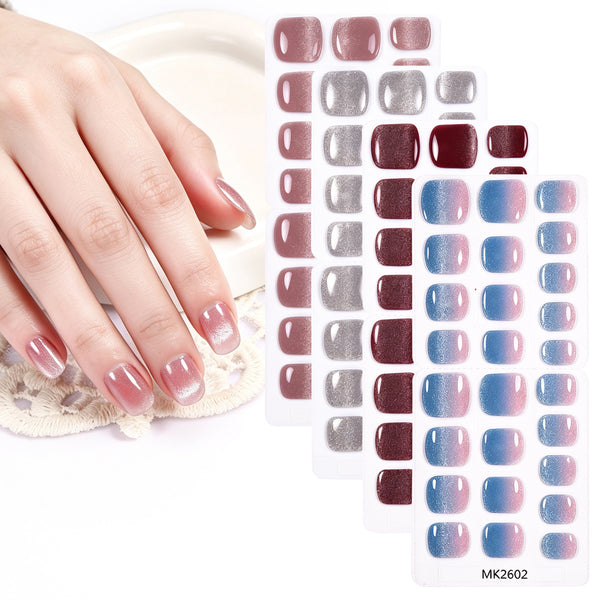 26 finger solid color cat eye no-bake manicure sticker