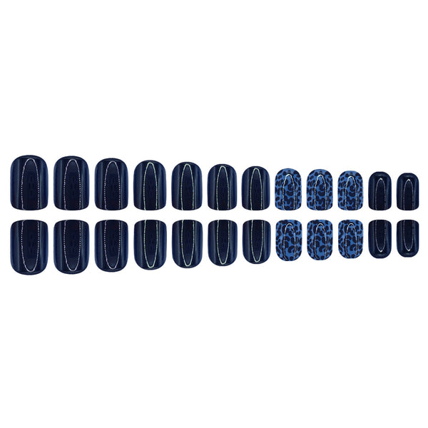 Dark blue leopard print press ons
