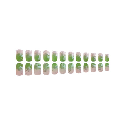 Gradient green clover short square nails