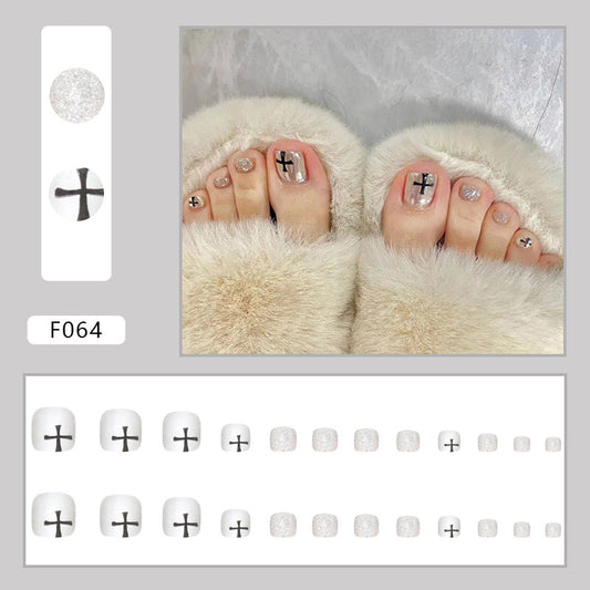 Diamond sparkle ins-style fake nails pedicure F064