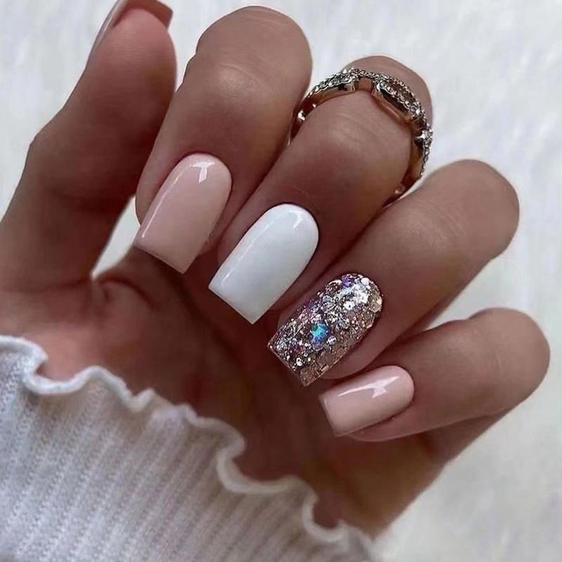 Champagne cream white false nail