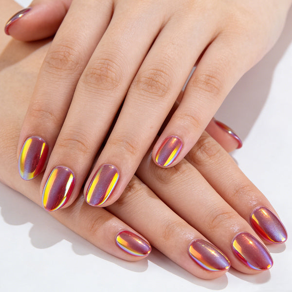 Ongles Aurore Œil de Chat Rouge et Bleu 32 Pièces