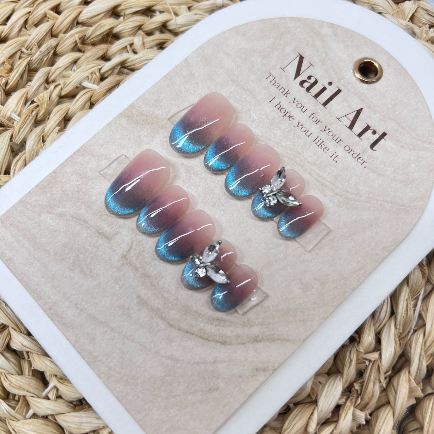 Blue cat's eye handmade removable nails