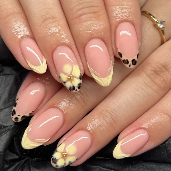 30 pieces milk yellow flower leopard print French style