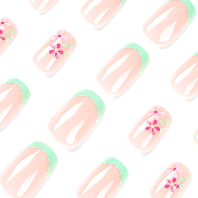 Green pink flower nail stickers