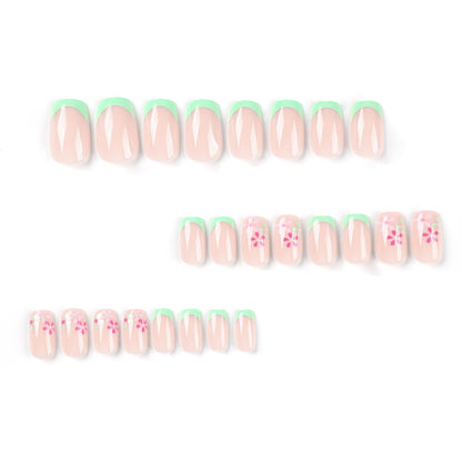 Green pink flower nail stickers