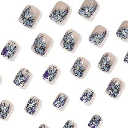 Romantic blue enchantress flower press on nail