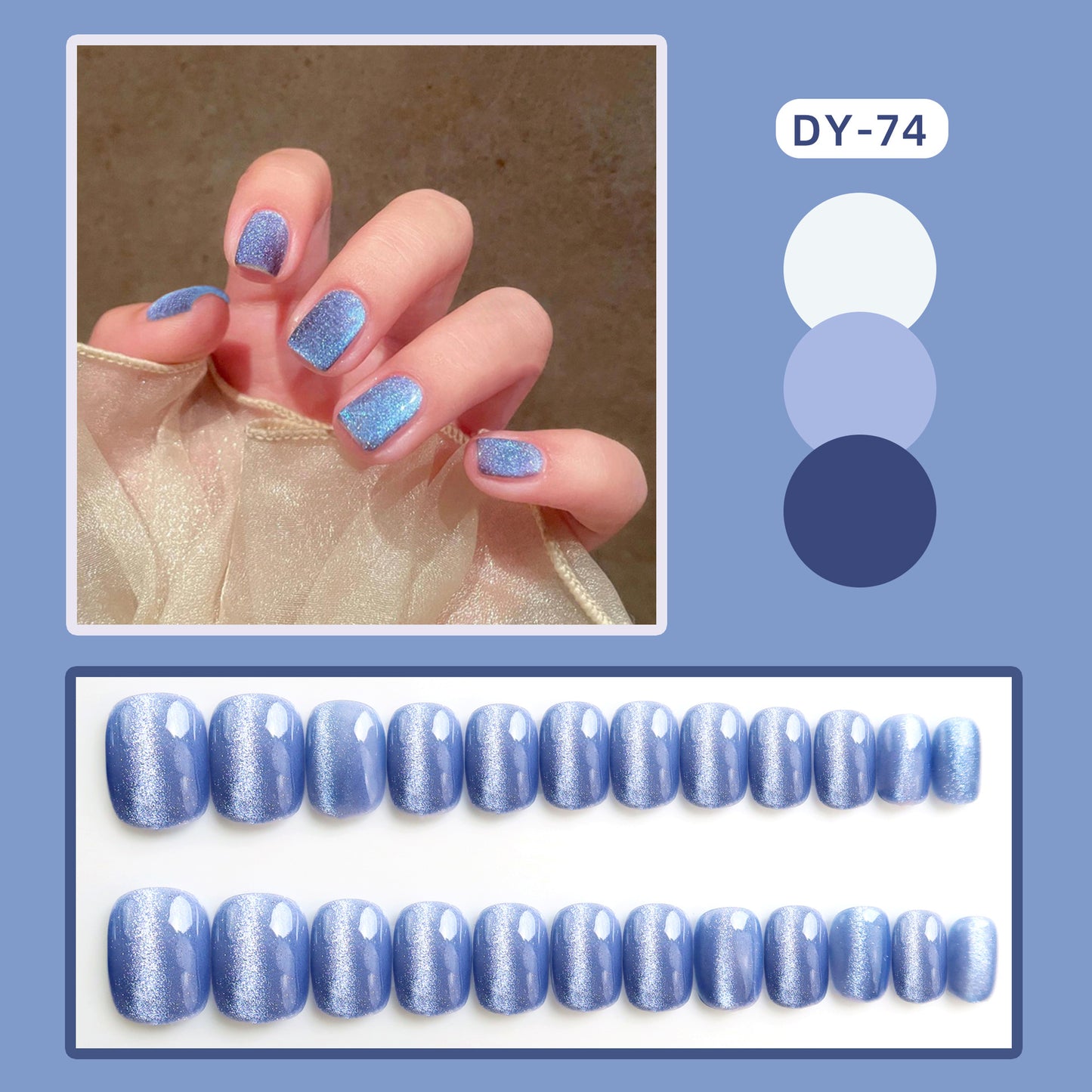 Crystal blue cat's eye false nail pieces