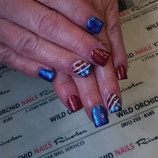 Square blue and red glitter