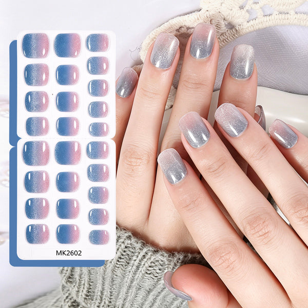 26 finger solid color cat eye no-bake manicure sticker