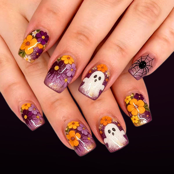 Colorful flowers cute ghost