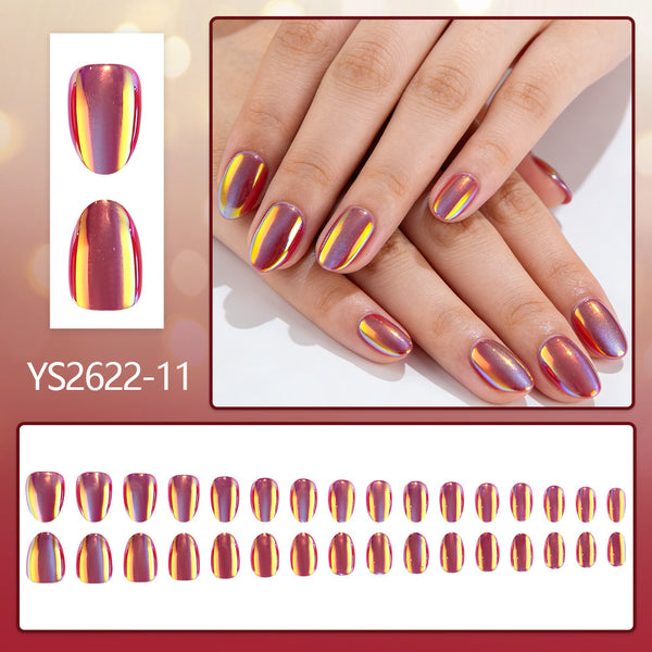 Ongles Aurore Œil de Chat Rouge et Bleu 32 Pièces