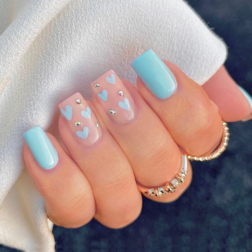 Blue Heart Diamond Nail Enhancement