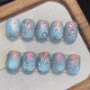 30 pieces frosted cat's eye blue ocean