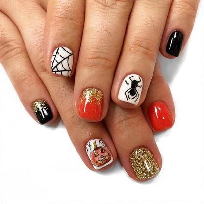 Short glossy spider web square nail