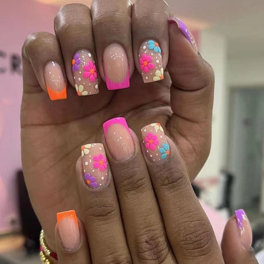 Colored flower fake nails