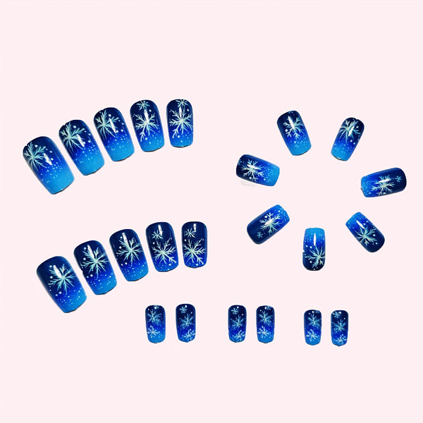 24pcs-set-press-on-nails blue snowflake