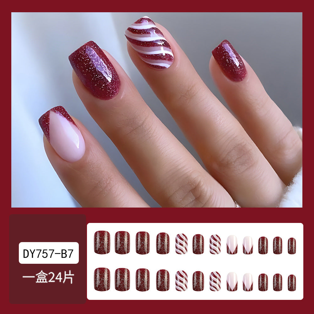 Red and white plaid fake nails