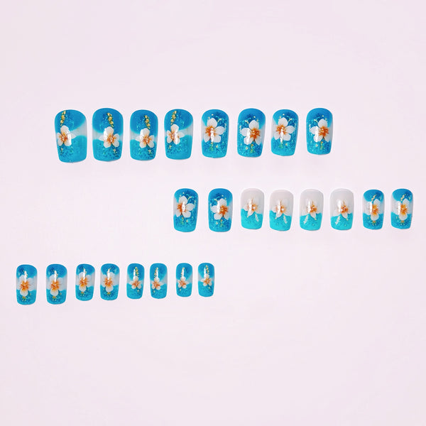 12 Sizes-24 Pcs Press On Nails Blue w-103