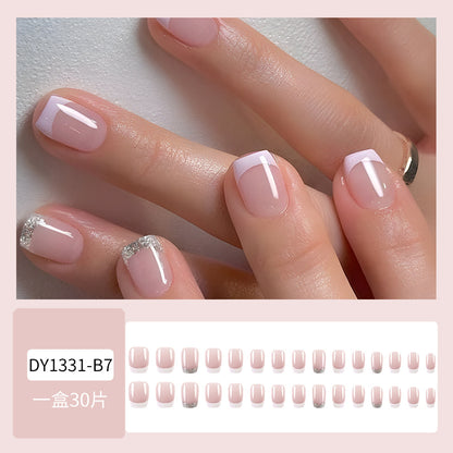 Simple glitter white edge French fake nails