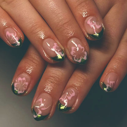 Green French short finished manicure