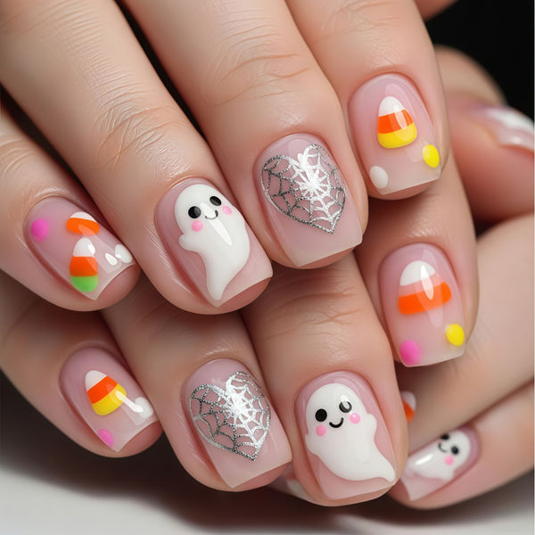 Cartoon ghost love spider web