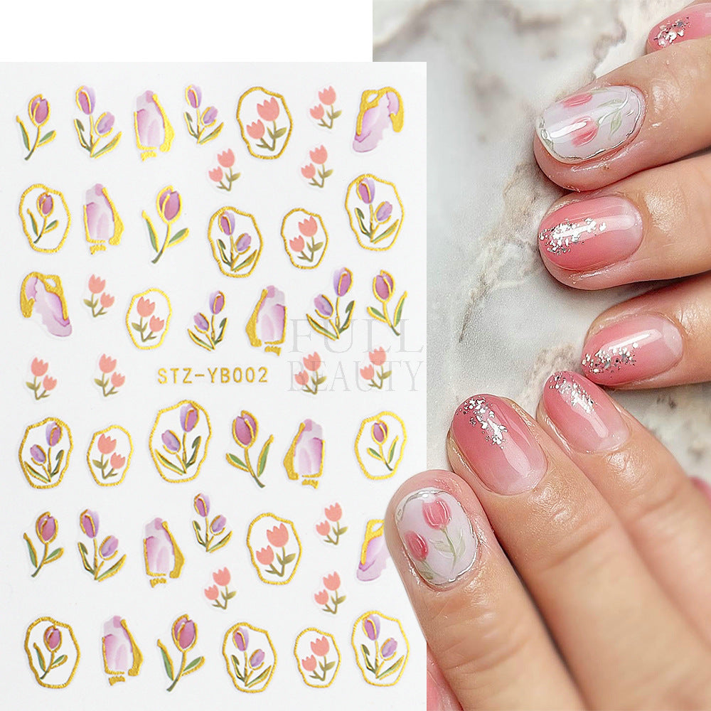 Tulip gilded edge fresh flower adhesive nail sticker