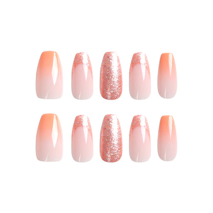 Orange gradient glitter nail removable nail