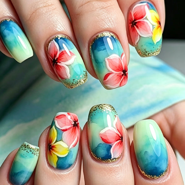 Lake Blue Pink Yellow Flowers