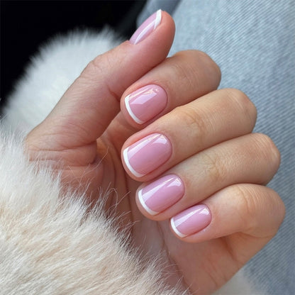 Short shiny classic simple nude French white edge nail