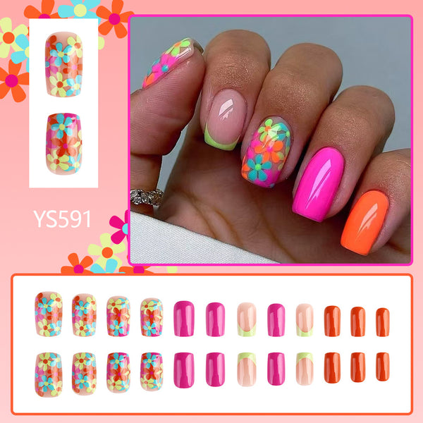 24 multicolored flower press ons