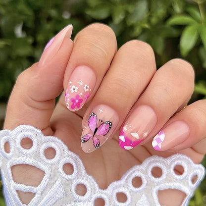 Almond early spring flowers clouds butterflies fake nails