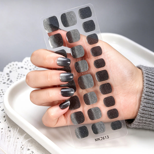 26 finger solid color cat eye no-bake manicure sticker
