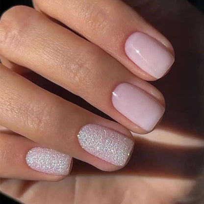 Short cube ice translucent glitter ins manicure