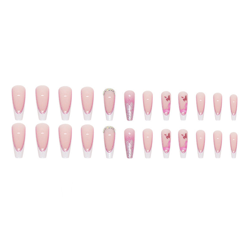 Long Ballet Pink Sparkling Pink Diamond Wearing Nail