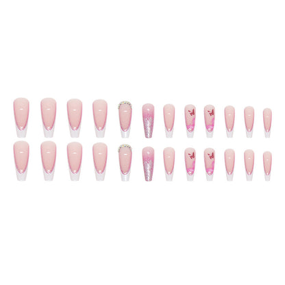 Long Ballet Pink Sparkling Pink Diamond Wearing Nail