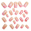 Nude striped red and white color matching fake nails