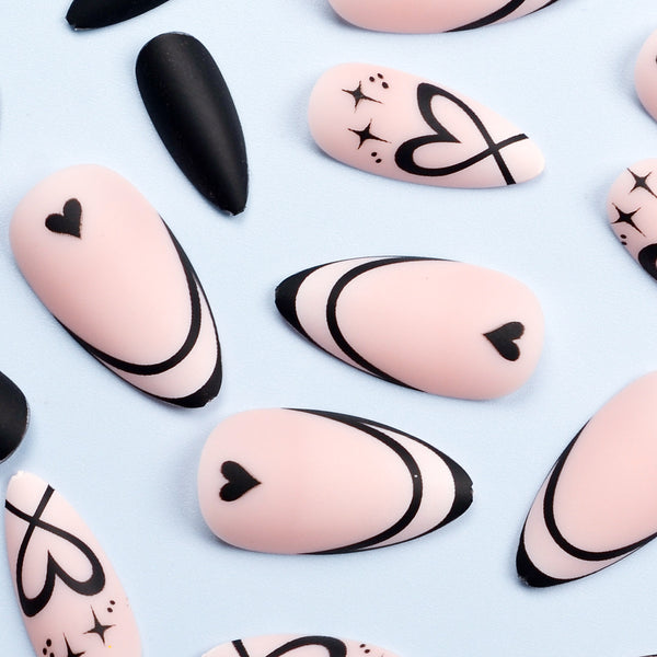 French black love matte fake nail nail piece