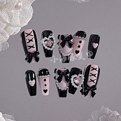 Cute love bow lace wearing nails