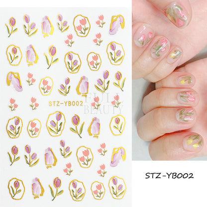 Tulip gilded edge fresh flower adhesive nail sticker