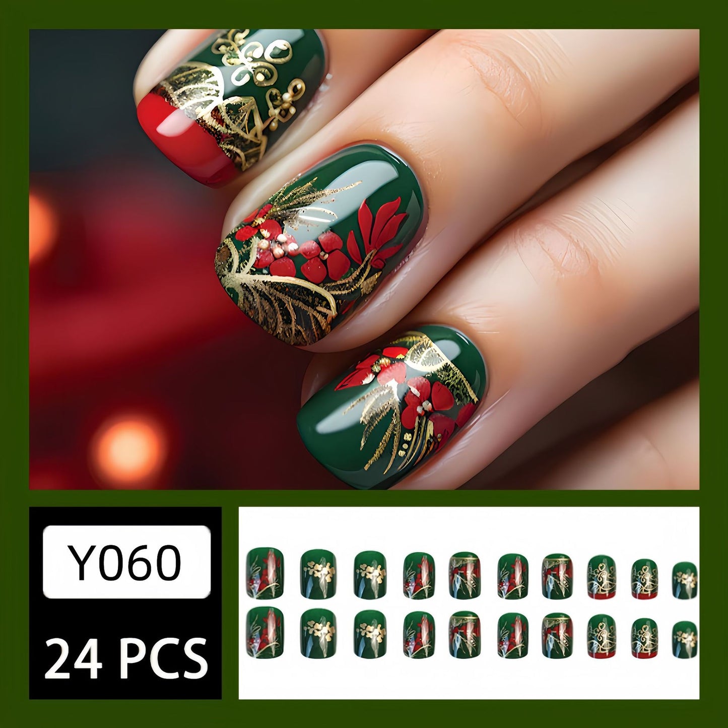 Golden flower branches and leaves nails