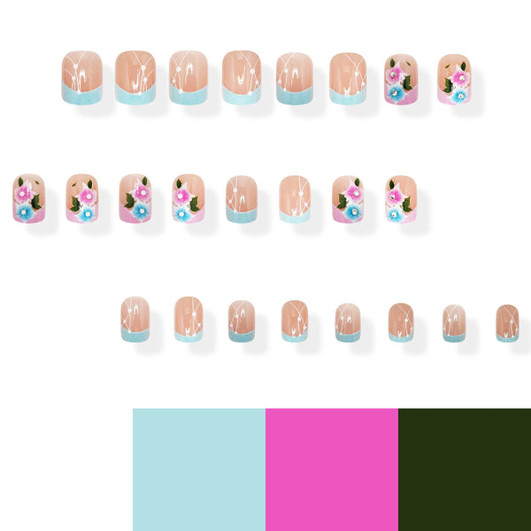 Pink and blue jumping color French press on nail