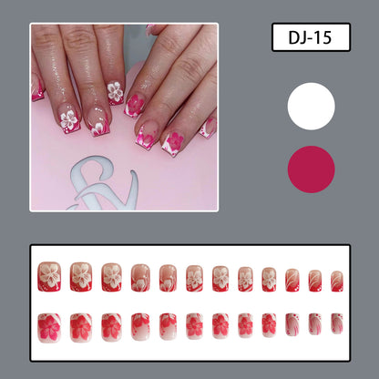 Pink and White Double Flower Nail